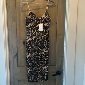 Lovers + Friends black nude lace bustier midi Dress